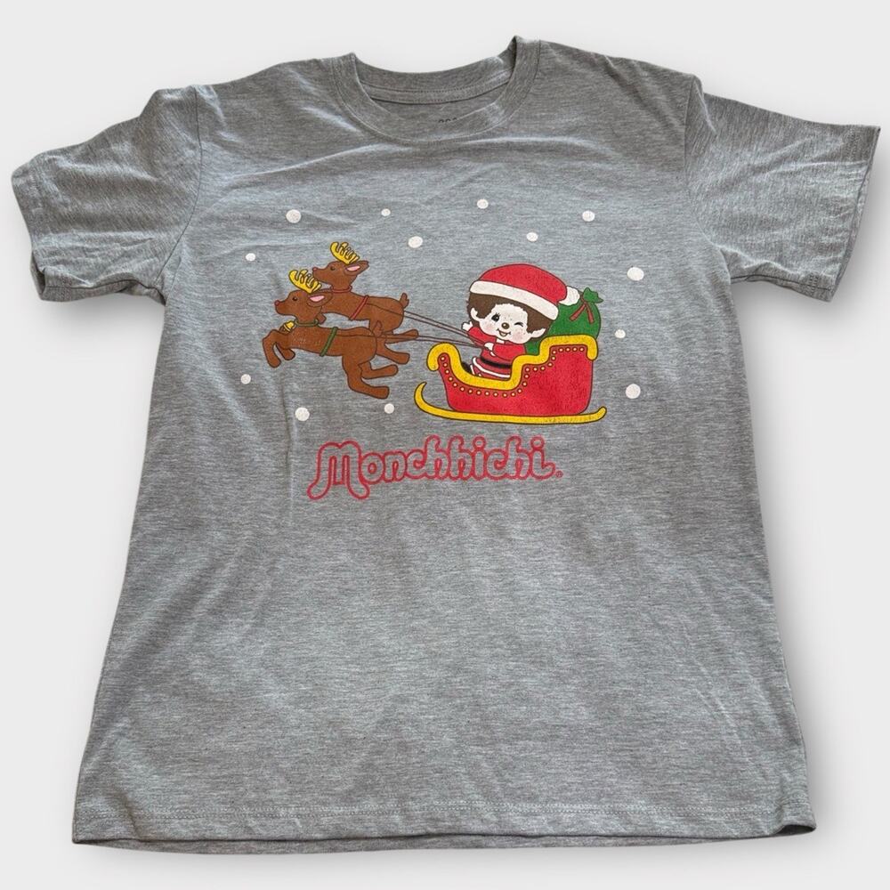 NEW Monchhichi Womens Christmas Sleigh Tee Size M Heather Gray - Picture 2 of 5